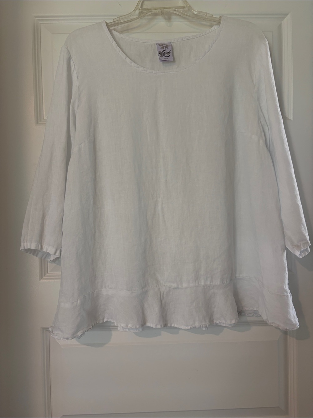 Match Point White Linen Scoop-NeckTop- 3/4 Sleeve